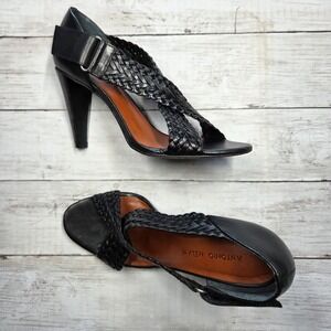 Antonio Melani Woven Strappy Sandals High Cone Heel Womens 8M Black Leather